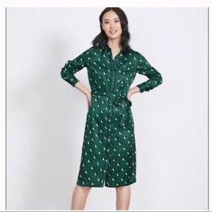 Boden Jenna 8L shirt dress in green & navy dots